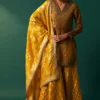 SP12568-223529_2_2c82e836-e5ae-405e-bad2-86fb4573c740 Mustard Solid Printed Silk Organza Straight Kurta, Culotte and Dupatta Set