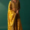 SP12568-223529_6_ddedb9e8-8315-423d-981a-bfca22a244f3 Mustard Solid Printed Silk Organza Straight Kurta, Culotte and Dupatta Set