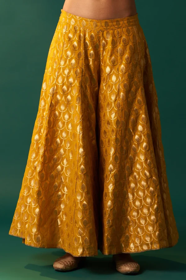 SP12568-223529_7_624e86a3-e8d7-4fe6-b175-20bab1ddf773 Mustard Solid Printed Silk Organza Straight Kurta, Culotte and Dupatta Set
