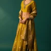 SP12836-223931_4 Green Embroidered Flared Cotton Blouse with Skirt and Dupatta Set