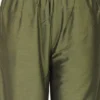 Olive green straight pants with elasticated waistband for women