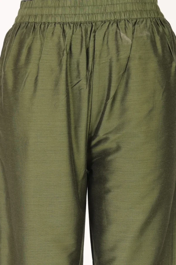 Olive green straight pants with elasticated waistband for women